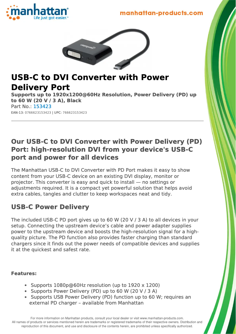 Página 1 del manual Ficha técnica Manhattan 153423