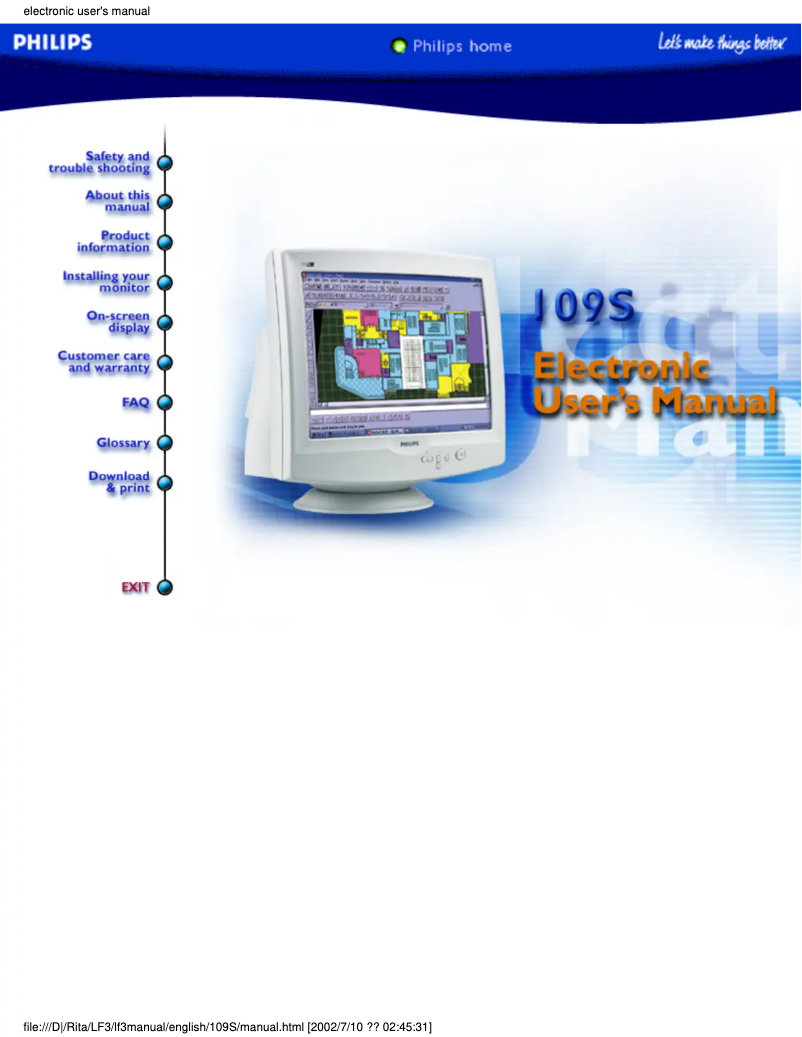 Page 1 de la notice Manuel utilisateur Philips 109S40