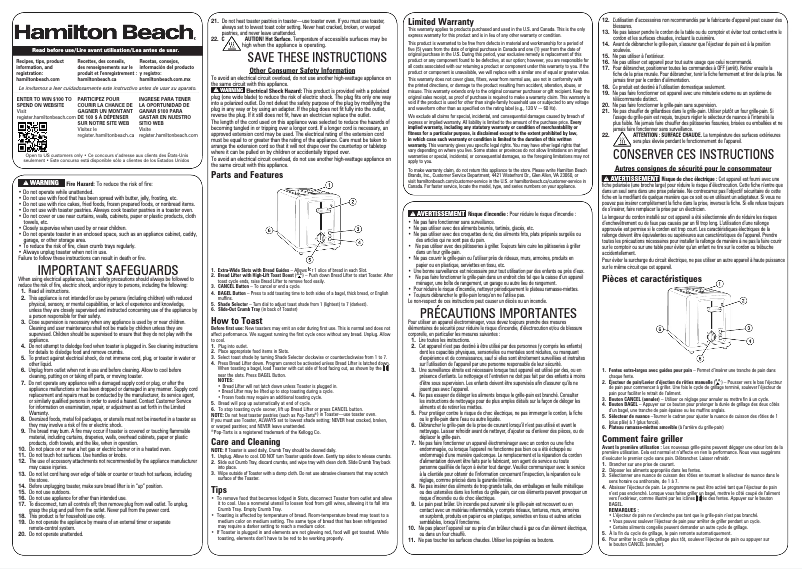 Page 1 de la notice Manuel utilisateur Hamilton Beach 22992