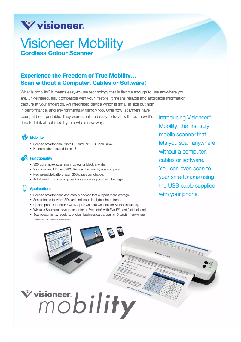 Page 1 de la notice Manuel utilisateur Visioneer Mobility