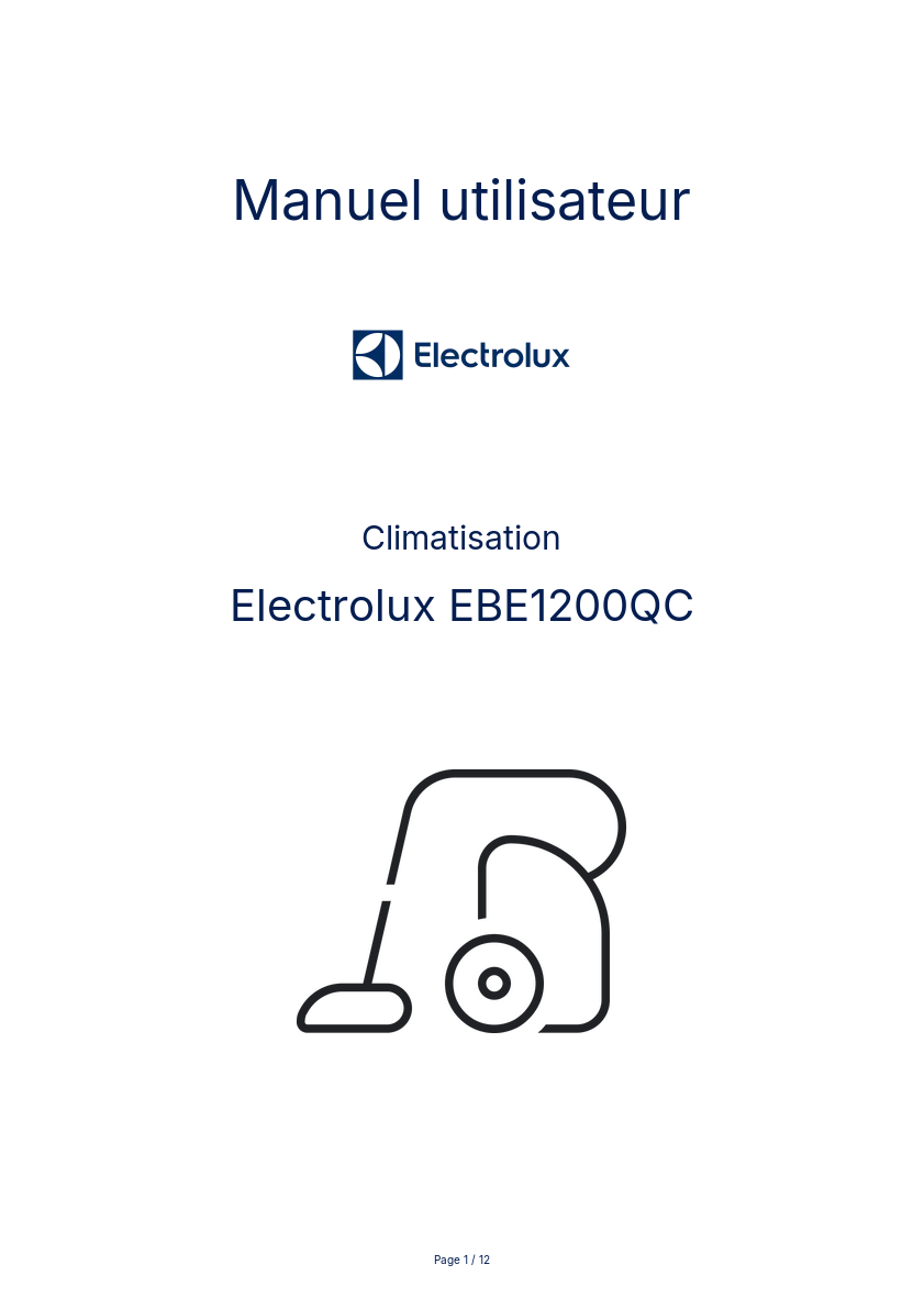 Image de la première page du manuel de l'appareil EBE1200QC