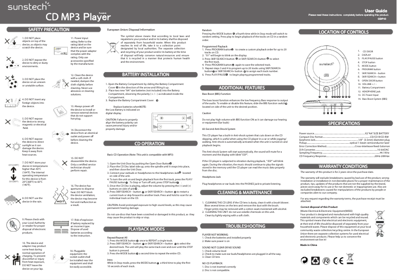 Page 1 de la notice Manuel utilisateur Sunstech CDP10