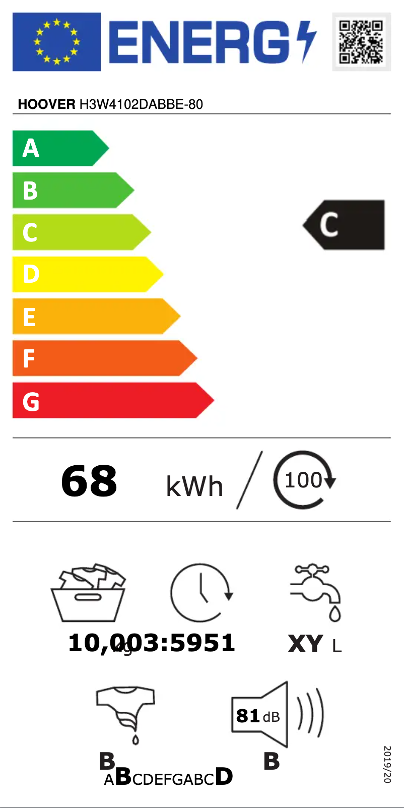 Page n°1 - Label énergétique Hoover H3W4102DABBE-80