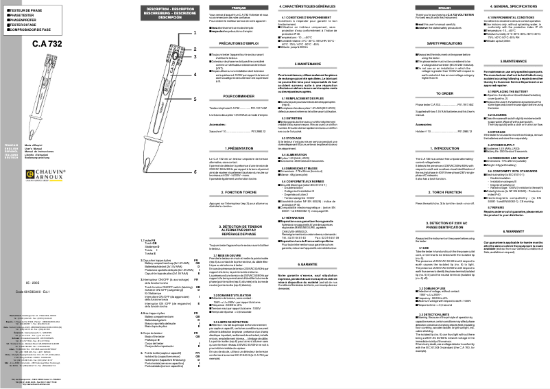 Page 1 de la notice Manuel utilisateur Chauvin Arnoux C.A 732