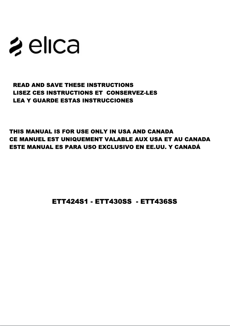 Page 1 de la notice Guide d'installation Elica ETT430SS