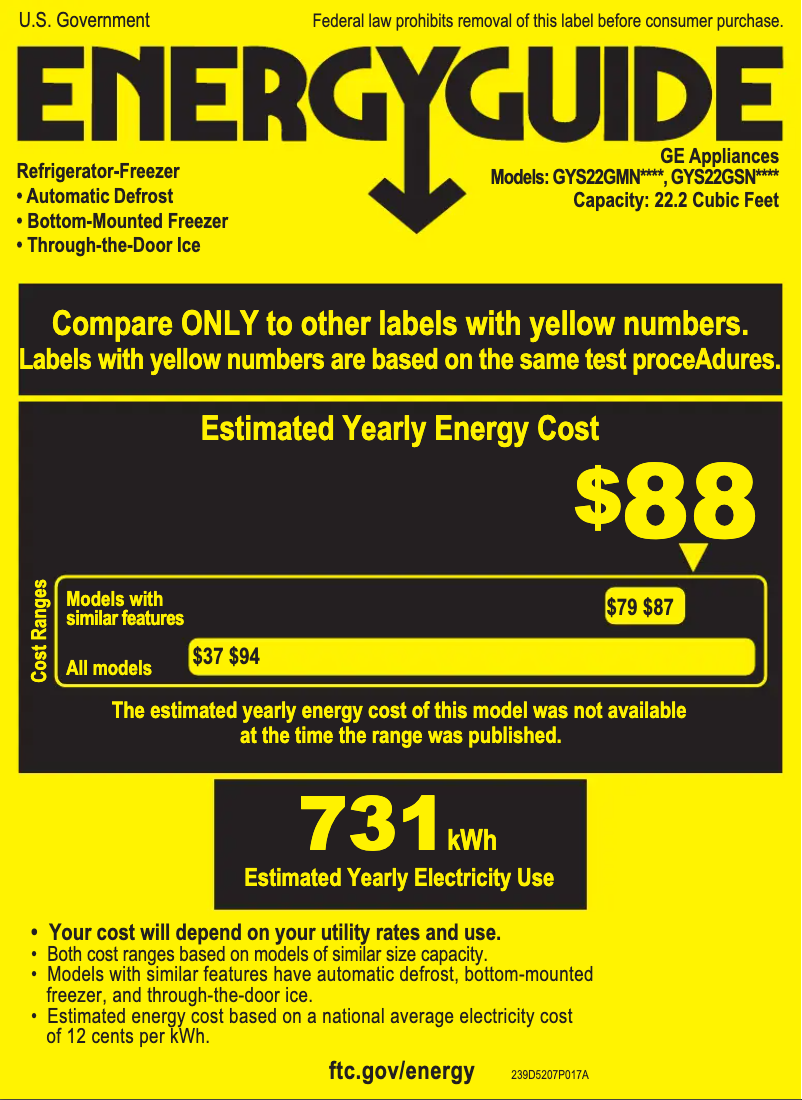Page n°1 - Label énergétique GE GYS22GSNSS