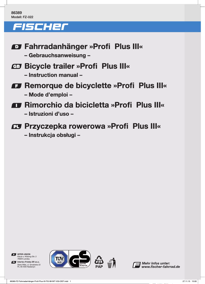 Page 1 de la notice Manuel utilisateur Fischer Profi Plus III FZ-022