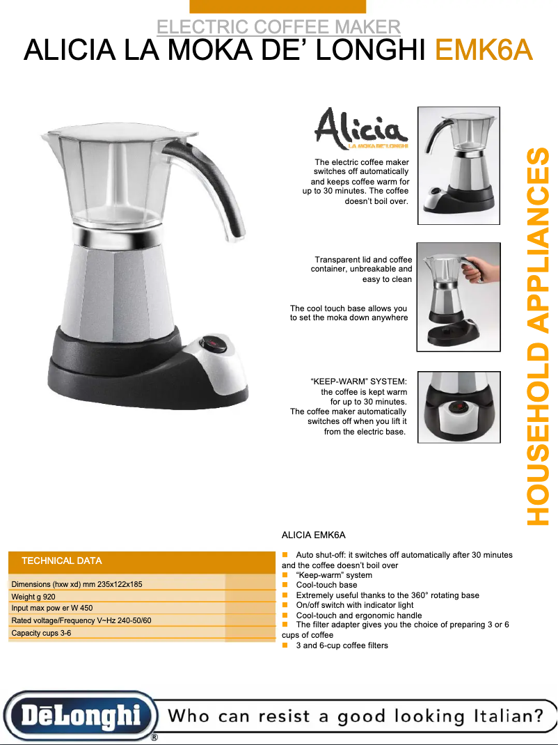 Page n°1 - Fiche technique DeLonghi EMK6A