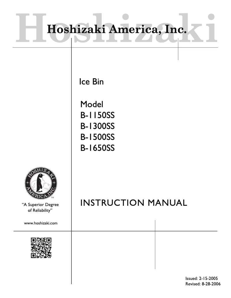 Página 1 del manual Manual de usuario Hoshizaki B-1150SS