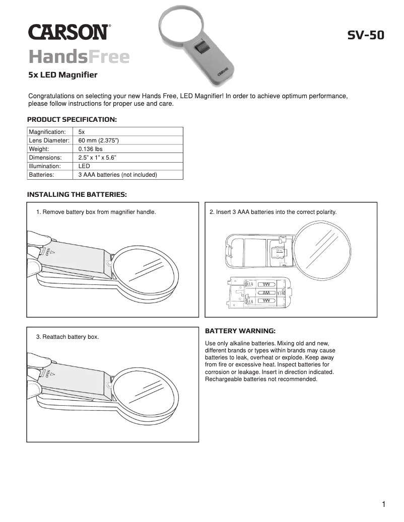 Page n°1 - Manuel utilisateur Carson SV-50