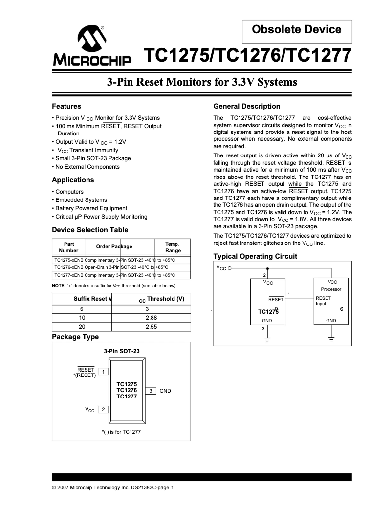 Página 1 del manual Ficha técnica Microchip TC1277