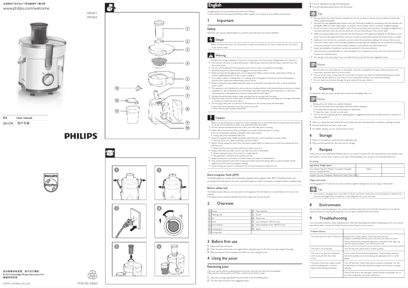 Page 1 de la notice Manuel utilisateur Philips Daily Collection HR1824