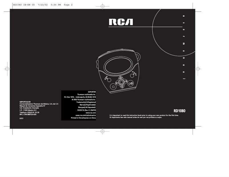 Page 1 de la notice Manuel utilisateur RCA Lyra RD1080