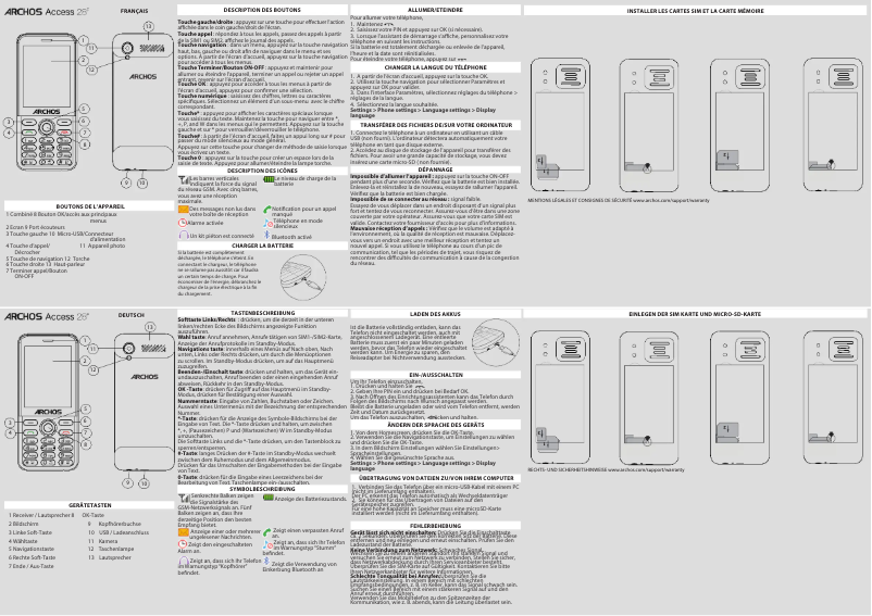 Page 1 de la notice Manuel utilisateur Archos Access 28F V2