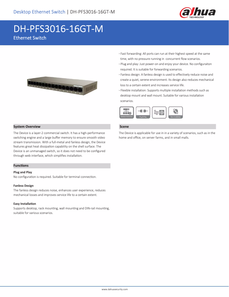 Page n°1 - Fiche technique Dahua Technology PFS3016-16GT-M