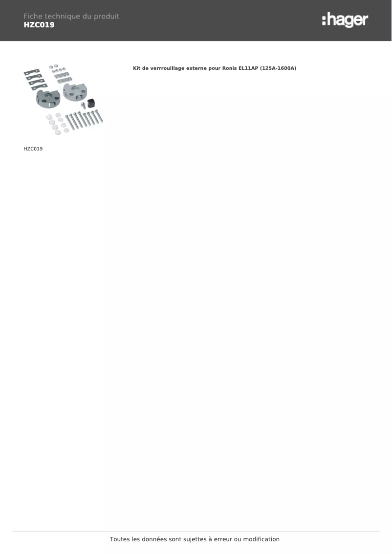 Page n°1 - Fiche technique Hager HZC019