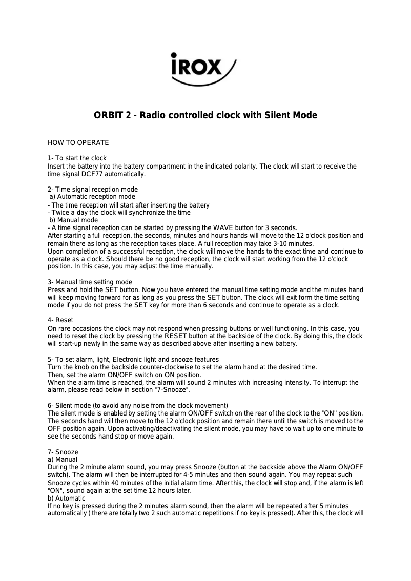 Página 1 del manual Manual de usuario Irox ORBIT 2