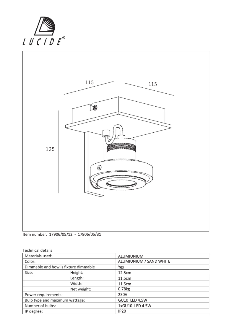 Page n°1 - Manuel utilisateur Lucide Landa 17906/05/31
