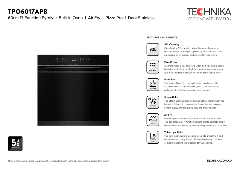 Page 1 de la notice Fiche technique Technika TPO6017APB