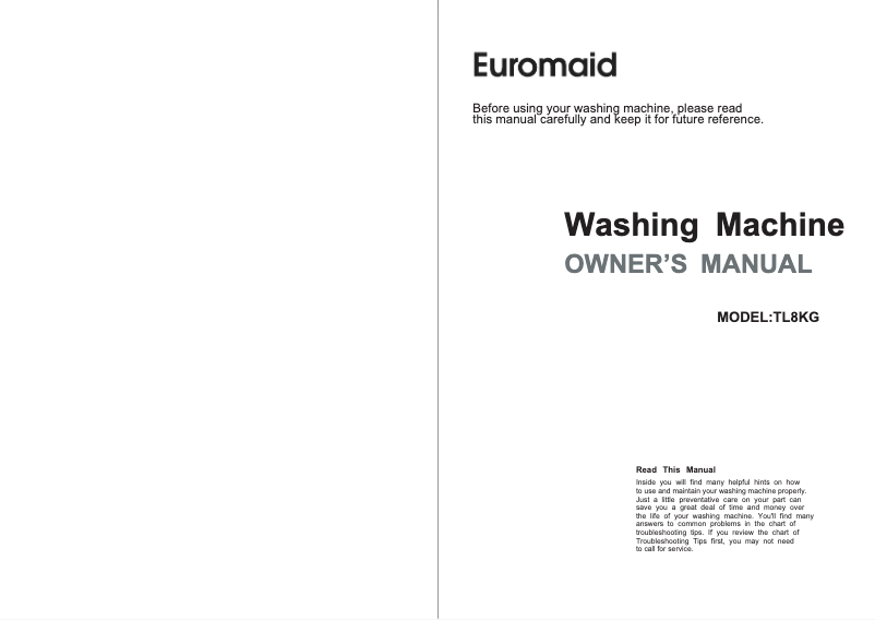 Page 1 de la notice Manuel utilisateur Euromaid TL8KG