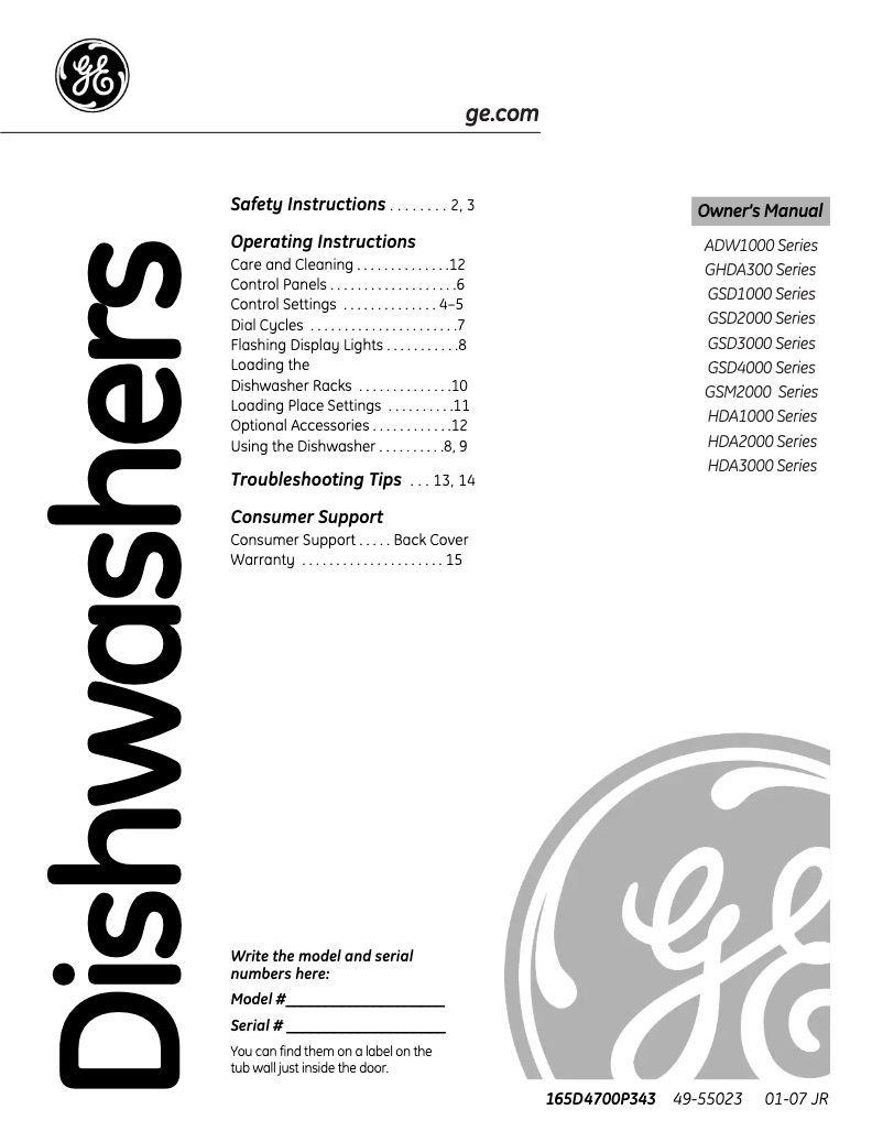 Image de la première page du manuel de l'appareil GSD1000GWW