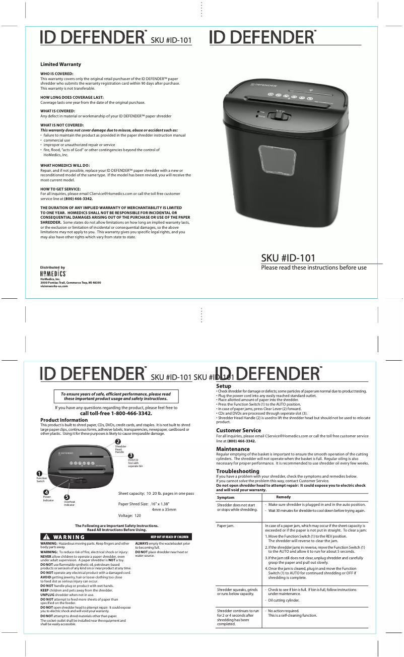 Page n°1 - Manuel utilisateur ID Defender ID-101