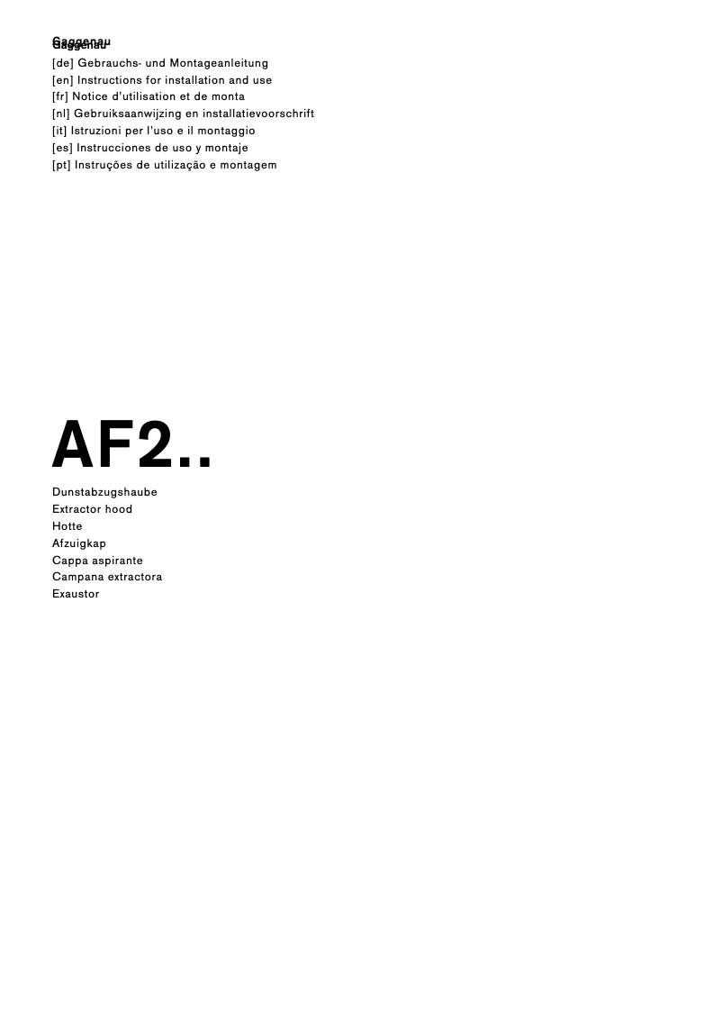 Page 1 de la notice Guide d'installation Gaggenau AF210161