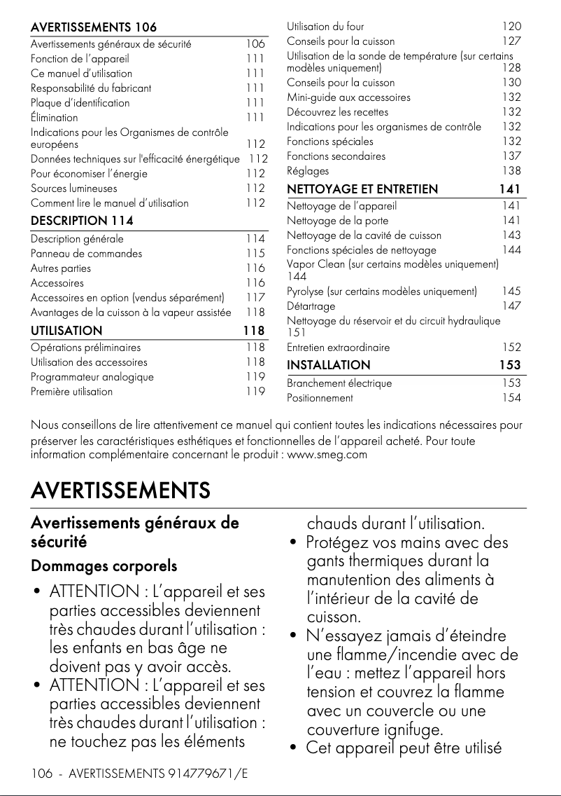 Page 1 de la notice Manuel utilisateur Smeg SOP6902S2PP