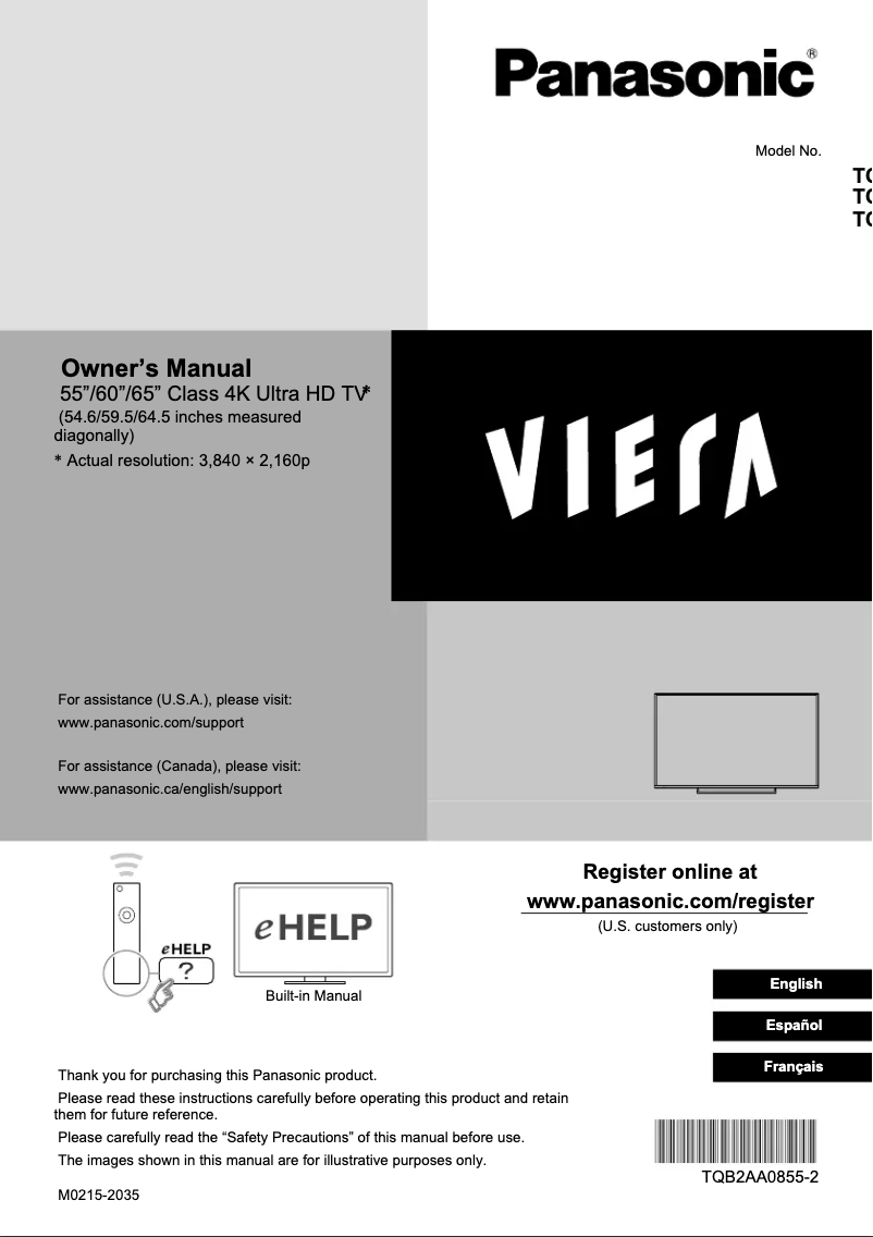 Page 1 of the manual User Manual Panasonic Viera TC-55CX650