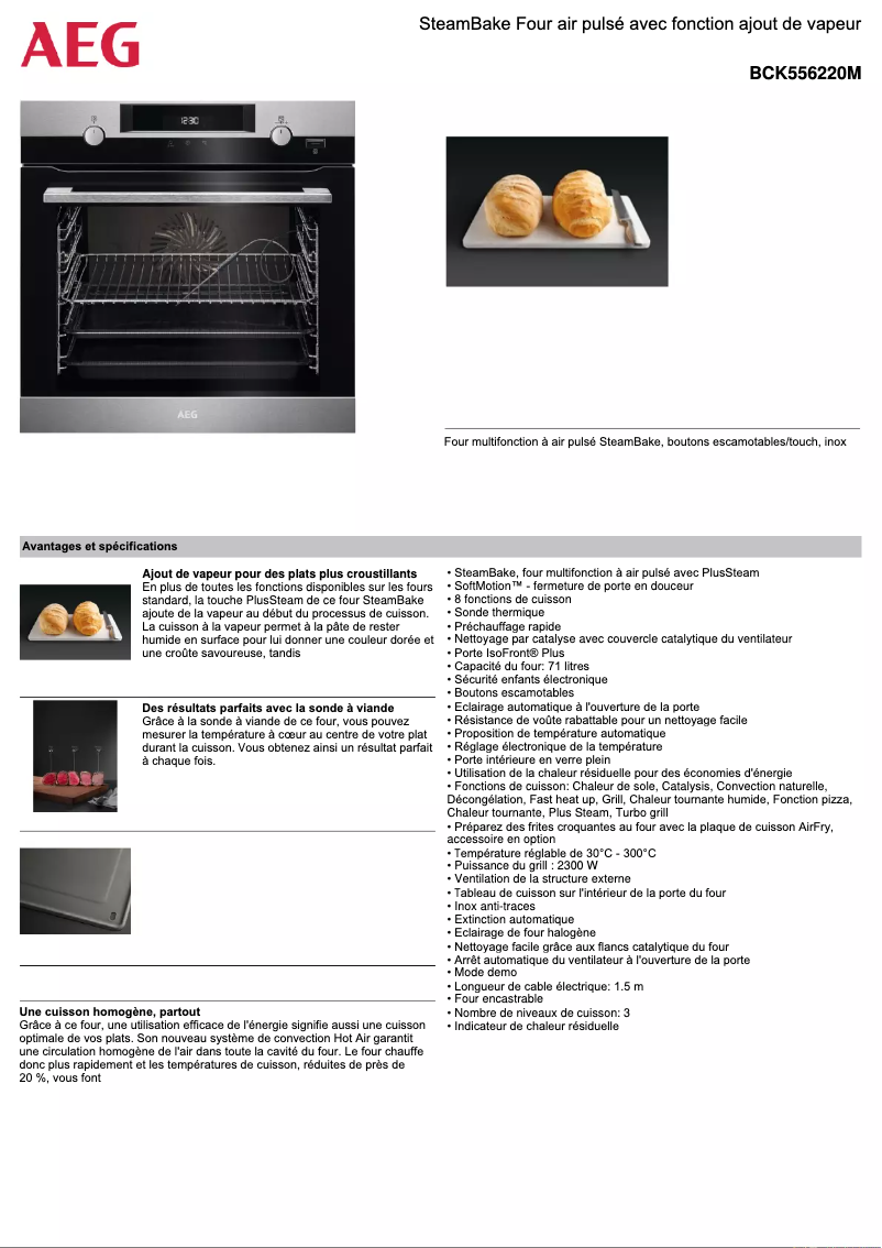 Page 1 de la notice Fiche technique AEG BCK556220M