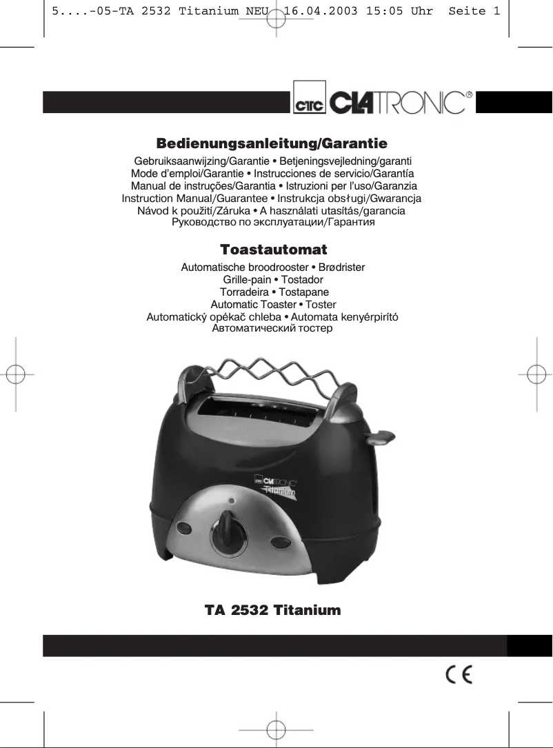 Page 1 de la notice Manuel utilisateur Clatronic TA 2532 Titanium