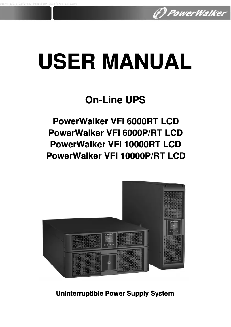 Page 1 de la notice Manuel utilisateur BlueWalker PowerWalker VFI 10000P/RT LCD