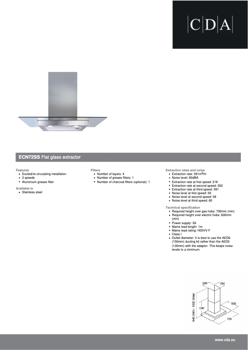 Page n°1 - Fiche technique CDA ECN72SS