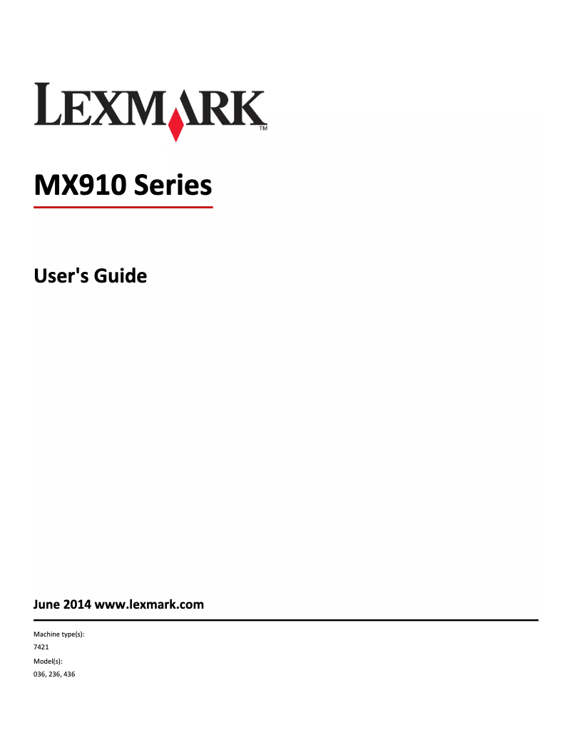 Page n°1 - Manuel utilisateur Lexmark MX910de