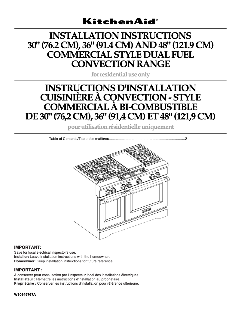 Page n°1 - Guide d'installation KitchenAid KDRS407VSS