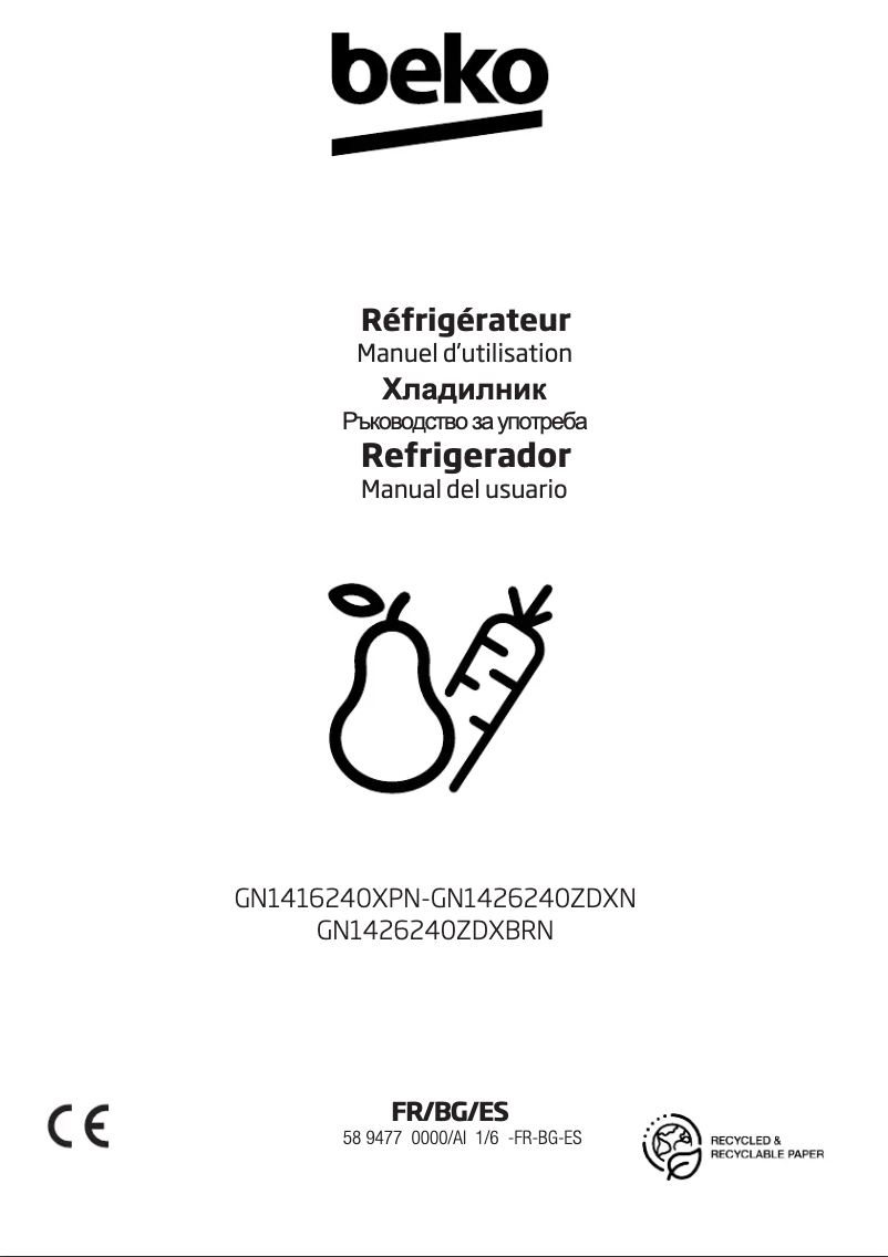 Page 1 de la notice Manuel utilisateur Beko GN1426240ZDXBRN