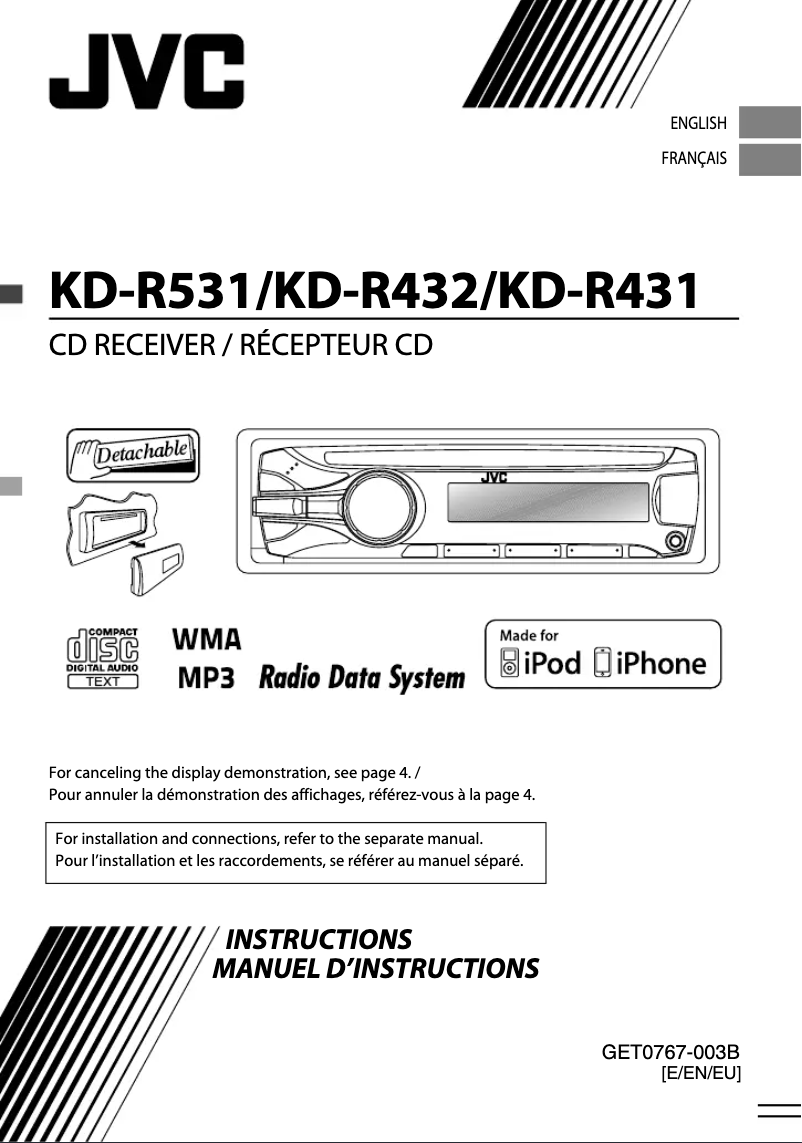Page 1 de la notice Manuel utilisateur JVC KD-R432
