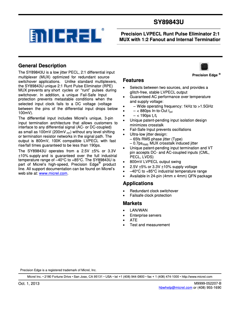 Page 1 de la notice Manuel utilisateur Microchip SY89843U