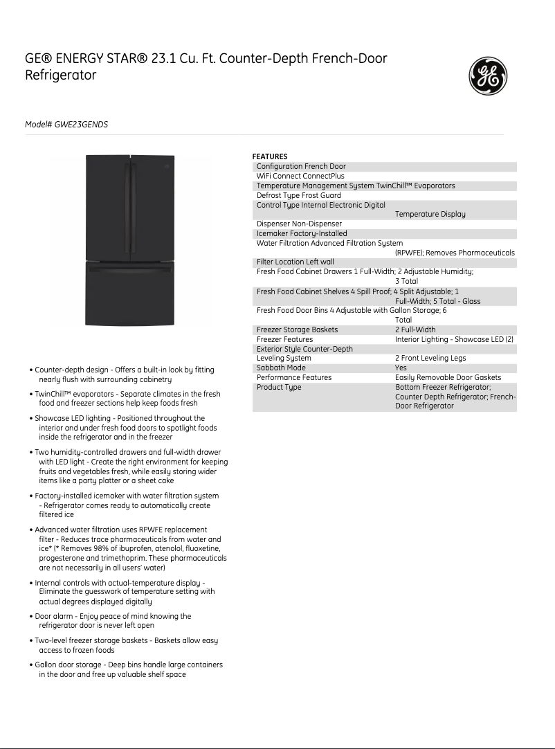 Image de la première page du manuel de l'appareil GWE23NDS