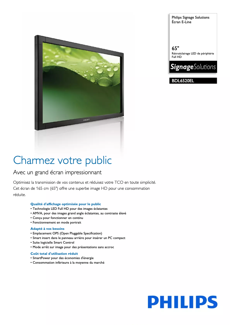 Image de la première page du manuel de l'appareil Signage Solutions BDL6520EL
