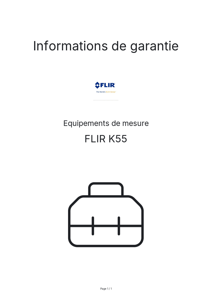 Page n°1 - Informations de garantie FLIR K55