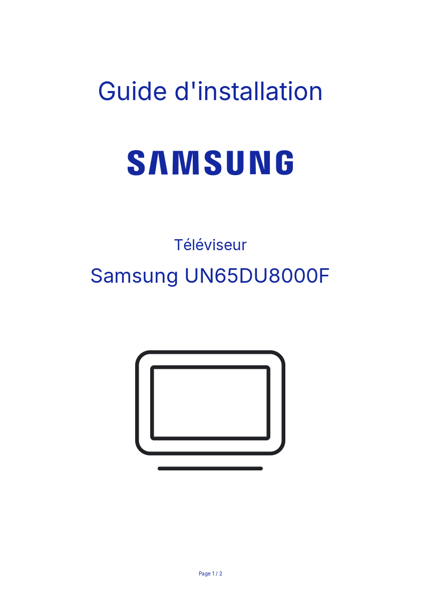 Page n°1 - Guide d'installation Samsung UN65DU8000F
