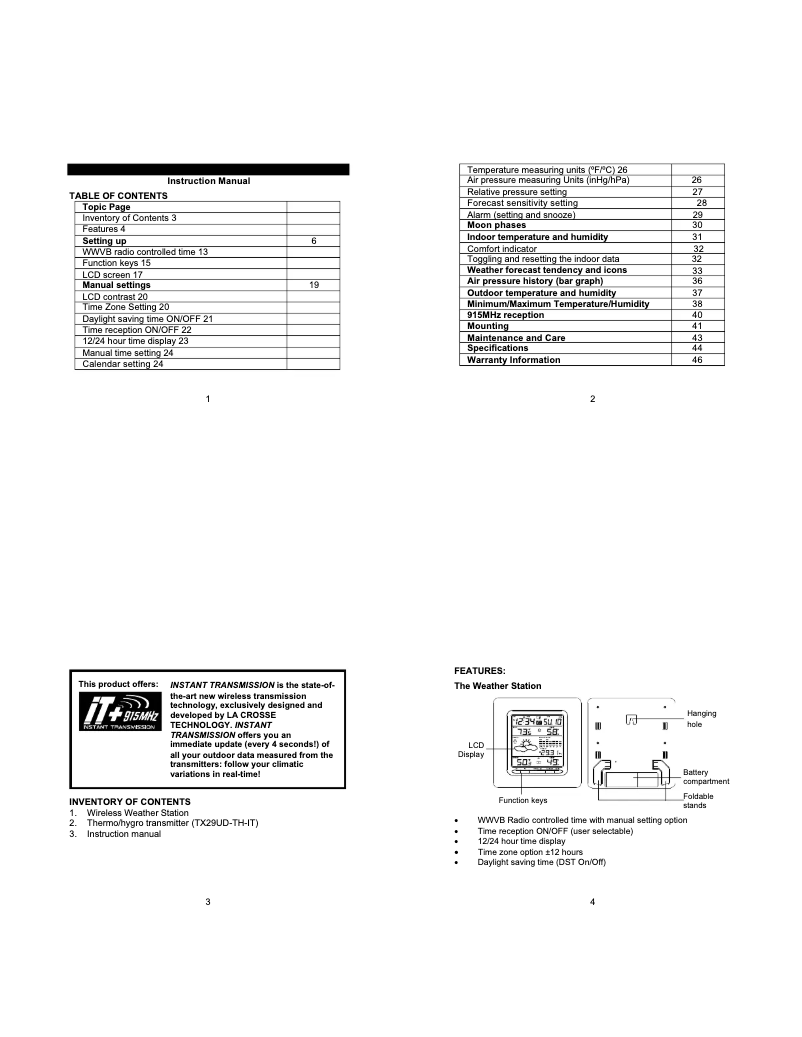 Page n°1 - Manuel utilisateur La Crosse Technology WS-9047TWC-IT