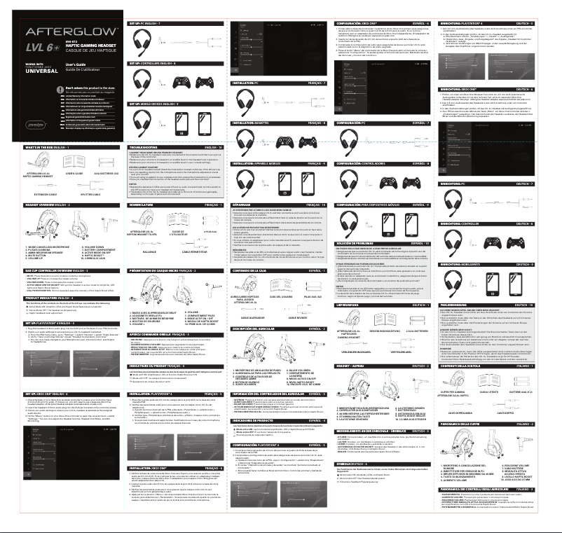 Page 1 de la notice Manuel utilisateur PDP Afterglow LVL 6 +