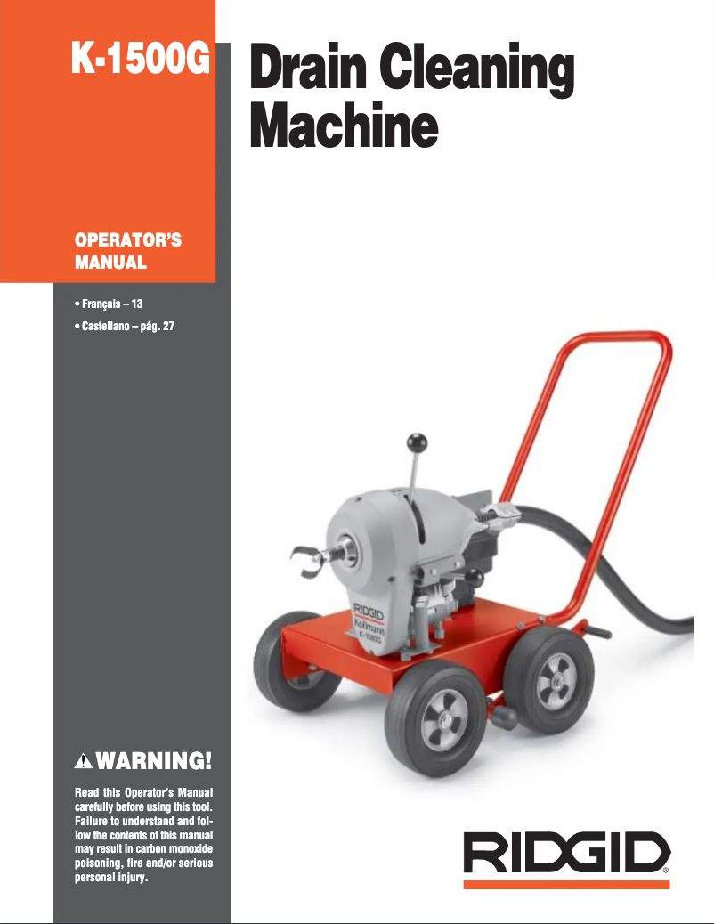 Page 1 de la notice Manuel utilisateur Ridgid K-1500G