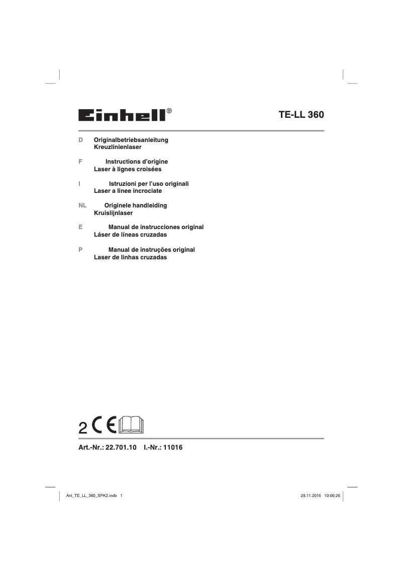 Page 1 de la notice Manuel utilisateur Einhell TE-LL 360