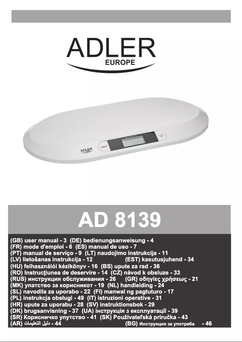 Image de la première page du manuel de l'appareil AD 8139