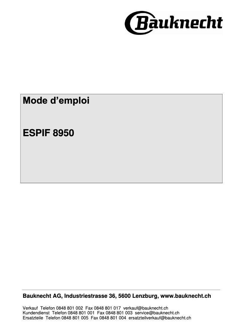 Page 1 de la notice Manuel utilisateur Bauknecht ESPIF 8950 NE