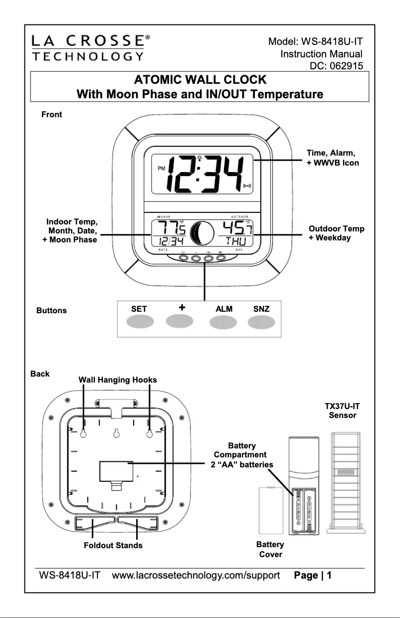Page n°1 - Manuel utilisateur La Crosse Technology WS-8418U-IT