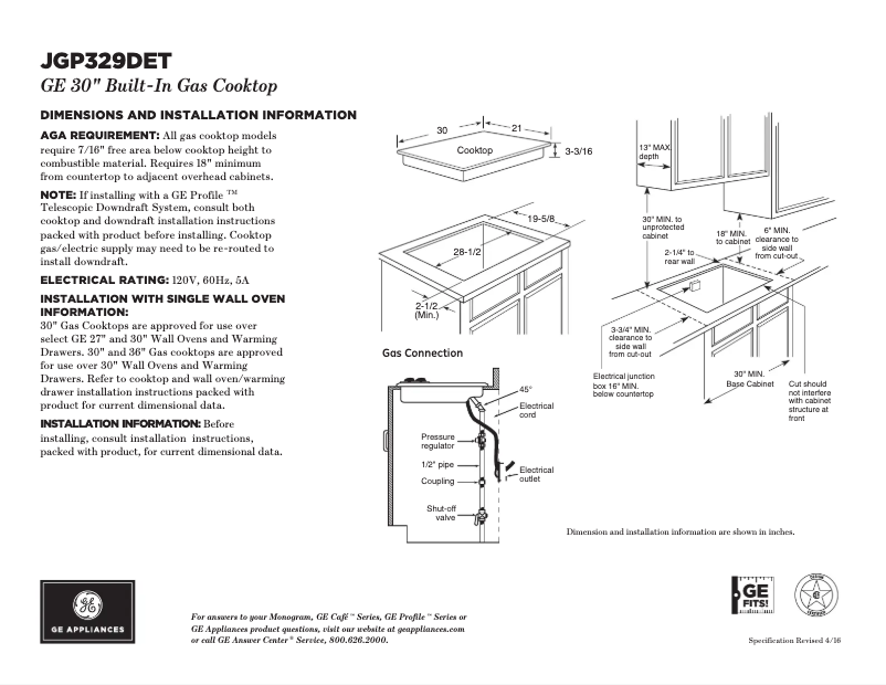 Page n°1 - Fiche technique GE JGP329DETCC